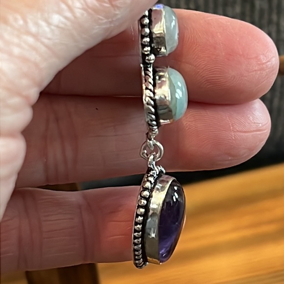 Amethyst, Aquamarine & Rainbow 🌈 Moonstone Handcrafted Pendant NWOT - Picture 16 of 17